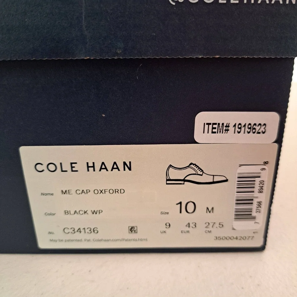 Cole Haan Waterproof Cap Toe Derby 10 Black NEW Leather Dress Shoes 1246-2037